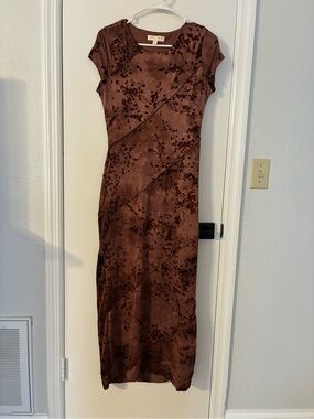 Thirty/Thirty L.A. Copper/Brown Floral Velvet Burnout-style Maxi Dress